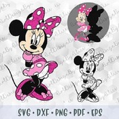 60 SVG PNG Minnie Mouse Pink Dress Bow Polka Dot Ears Head Layered Cut File Outline Silhouette Cricut Iron on Transfer Disney Birthday Girl