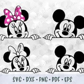 62 SVG PNG Peeking Mickey Minnie Mouse Head Ears Polka Dots Pink Bow Cut files for Cricut Silhouette Iron on Transfer Print Sublimation Desi