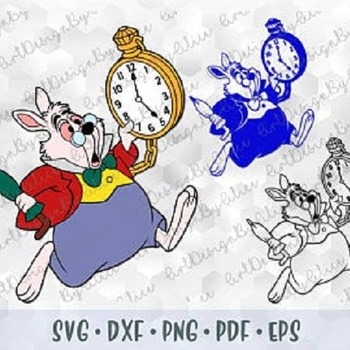 67 SVG PNG White rabbit with a clock dial Alice in Wonderland Layered Cut file Outline Cricut Silhouette Iron on Sublimation Transfer Stenci