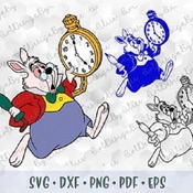 67 SVG PNG White rabbit with a clock dial Alice in Wonderland Layered Cut file Outline Cricut Silhouette Iron on Sublimation Transfer Stenci