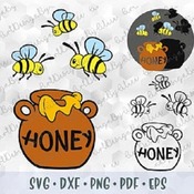 68 SVG PNG Honey Pot Bee First Birthday One Year Old Layered&Outline Cut files Cricut Silhouette Iron on Transfer Winnie Pooh 1st Birthday