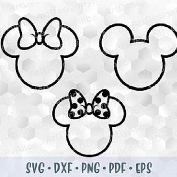 7 Minnie and Mickey Mouse SVG PNG Outline Head Ears Bow Layered Cut file Cricut Download Silhouette Iron on Sublimation Transfer design