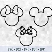 7 Minnie and Mickey Mouse SVG PNG Outline Head Ears Bow Layered Cut file Cricut Download Silhouette Iron on Sublimation Transfer design