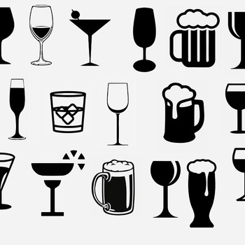 74 Mug of foamy beer svg glass of champagne martini cocktail with parasol goblet glass black and white clip art