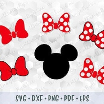 75 SVG PNG DXF Mickey Minnie Mouse Head Ears Red Polka Dots Bow Layered Cut file Cricut Silhouette Iron on Transfer Print Sublimation Design