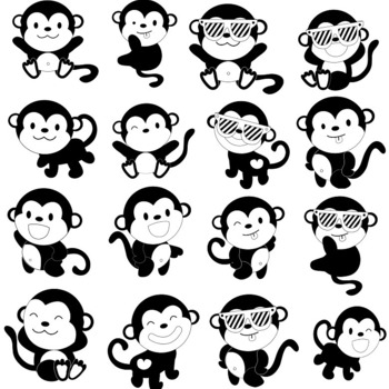 77 Monkey drawing svg smiling with glasses showing tongue making faces clip art image black and white