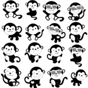 77 Monkey drawing svg smiling with glasses showing tongue making faces clip art image black and white