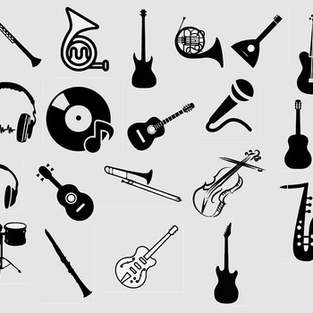 79 Music guitar svg headphones violin saxophone balalaika microphone black and white drawing clip art