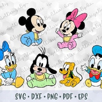 79 SVG PNG Disney Babies Mickey Minnie Mouse Pluto Donald Daisy Duck Goofy Baby Layered Cut file Cricut Silhouette Iron on Transfer Sublimat