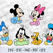 79 SVG PNG Disney Babies Mickey Minnie Mouse Pluto Donald Daisy Duck Goofy Baby Layered Cut file Cricut Silhouette Iron on Transfer Sublimat