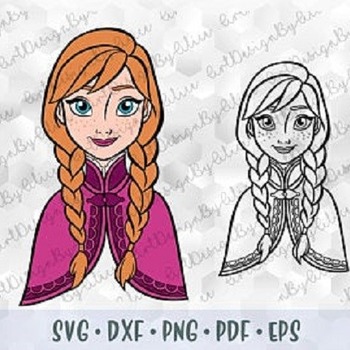 8 Anna SVG PNG Frozen Disney Princess Layered Cut file Outline Stroke Coloring Cricut Silhouette Iron on Transfer Template Stencil for Vinyl