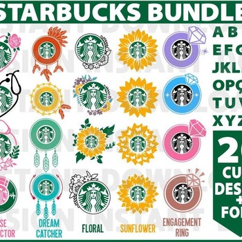 8 Bundle Starbucks Monogram Svg Engagement Ring Cup Sunflower Cold Cup Dream Catcher Silhouette lnstant Download Png Dxf