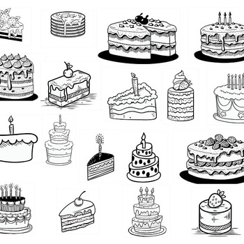 8 Cakes with strawberry svg painted piece birthday clip art bundle