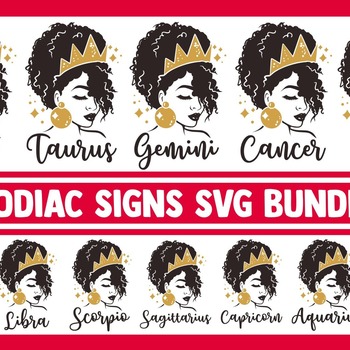 8 Zodiac SVG Bundle, zodiac sign svg, astrology svg, horoscope svg, afro svg, aries svg, taurus svg, gemini svg, leo svg, virgo svg, libra s