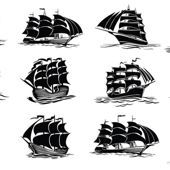 81 Saiboat old svg antique pirate drawing floral black and white image clip art bundle