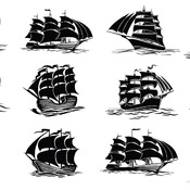 81 Saiboat old svg antique pirate drawing floral black and white image clip art bundle