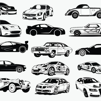 82 Sports car modern svg retro classic fast cars clip art bundle black and white image