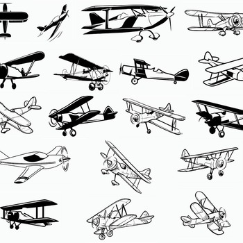 85 Vintage classic svg airplane black and white drawing clip art image