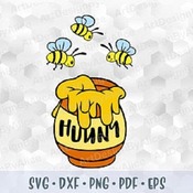 9 Honey Pot Hunny Pot Bee SVG PNG Layered Vector Cut file Cricut Download Silhouette Iron on Template Sublimation Transfer Winnie Pooh Pot B