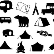 92 Camp tent svg campfire suv bear hat fish knife black and white image clip art bundle