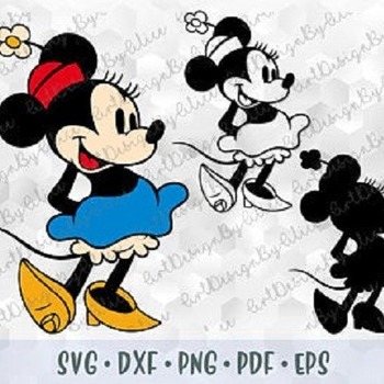 92 SVG Minnie Mouse Vintage Retro Old School Style Disney Layered Cut files Outline Cricut Design Black Silhouette Iron on Sublimation Trans