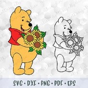 93 SVG PNG Winnie the Pooh Sunflowers Layered Cut files Outline Cricut Silhouette Iron on Transfer Sublimation Clip art Classic Winnie svg p