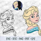 96 Elsa SVG PNG Frozen Disney Princess Layered Cut file Outline Stroke Coloring Cricut Silhouette Iron on Transfer Template Stencil for Viny