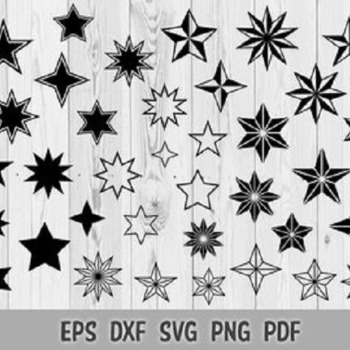 97 Star geometric shapes SVG PNG DXF Vector Cut files Cricut Silhouette Iron on Template Stars Clip Art Digital Download Star silhouettes