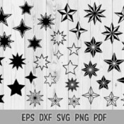 97 Star geometric shapes SVG PNG DXF Vector Cut files Cricut Silhouette Iron on Template Stars Clip Art Digital Download Star silhouettes