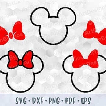 98 SVG PNG DXF Mickey Minnie Mouse Outline Head Ears Red and Pink Bow Layered Cut file Cricut Download Silhouette Iron on Sublimation Transf