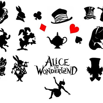 1 Alice in Wonderland svg Mad Hatter black queen Cheshire Cat March Hare clip art