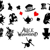 1 Alice in Wonderland svg Mad Hatter black queen Cheshire Cat March Hare clip art