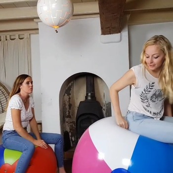 Brianna and Evelyn bunces beachball