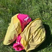 Deflating donutheart float before storm