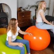 Evelyn and Brianna bounces two candoo gymball hard-soft.