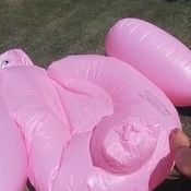 Inflating flamingo float with air compressor