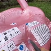 Inflating flamingo float with compressor 2