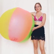 Jenny inflating big beach ball