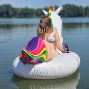 Katy and friends shooting with inflatables