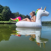 Katy and friends shooting with inflatables