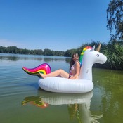 Katy and friends shooting with inflatables