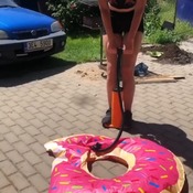 Teri inflating donut float