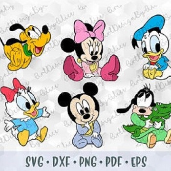 141 SVG PNG Disney Babies Mickey Minnie Mouse Pluto Donald Daisy Duck Goofy Baby Layered Cut file Cricut Silhouette Iron on Transfer Sublima