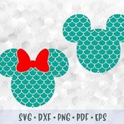 142 Mickey Minnie Mouse SVG PNG DXF Mermaid Pattern Monogram Print Head Ears Bow Cut file Cricut Silhouette Iron on Transfer Sublimation Des