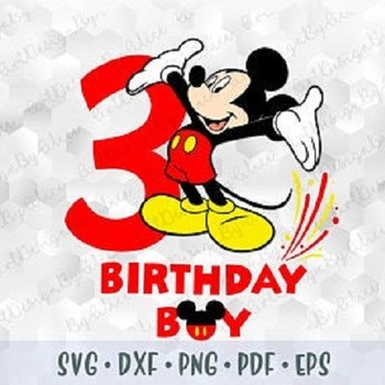 146 SVG PNG Mickey Mouse Birhday Boy Third 3 Years Old Head Ears Layered Cut Files Cricut Silhouette Iron on Transfer Birthday Family Disney