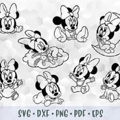 149 SVG PNG DXF Minnie Mouse Baby Babies Bow Cut file Cricut Silhouette Iron on Transfer Sublimation Child Kid Minnie Template Stencil Outli