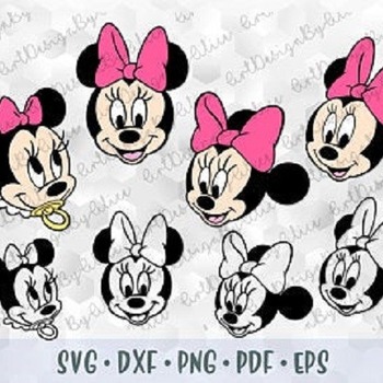 151 SVG PNG Minnie Mouse Baby Heads Pink Bow Layered Cut file Cricut Silhouette Iron on Transfer Sublimation Child Kid Minnie Outline Stroke