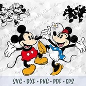 153 SVG PNG DXF Mickey Minnie Mouse Dance Funny Vintage Retro Old Style Layered Cut file Cricut Silhouette Iron on Sublimation Transfer Outl