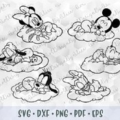 156 SVG PNG Baby Mickey Minnie Mouse Pluto Daisy Goofy Donald Sleeping Cloud Outline Cut files Cricut Silhouette Iron on Transfer Disney Bab