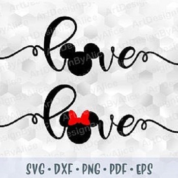 168 SVG Love Mickey Minnie Mouse Head Ears Bow Layered Cut file Cricut Silhouette Iron on Transfer Print Sublimation Disney World Family Des